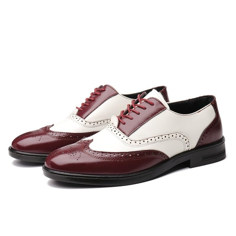 Non Slip Dress Shoes for Mens Formal Shoes for Men Lace Up Brogue Embossed Wing tip Two Tone Leather Oxford Shoes Low Top Resistant Non Slip Block Heel Prom