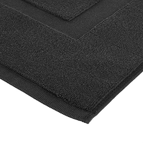 Image of Amazon Basics Banded 100% Cotton Machine Washable Bathroom Bath Rug Mat, 31 inch x 20 inch, Black (Pack of 2)