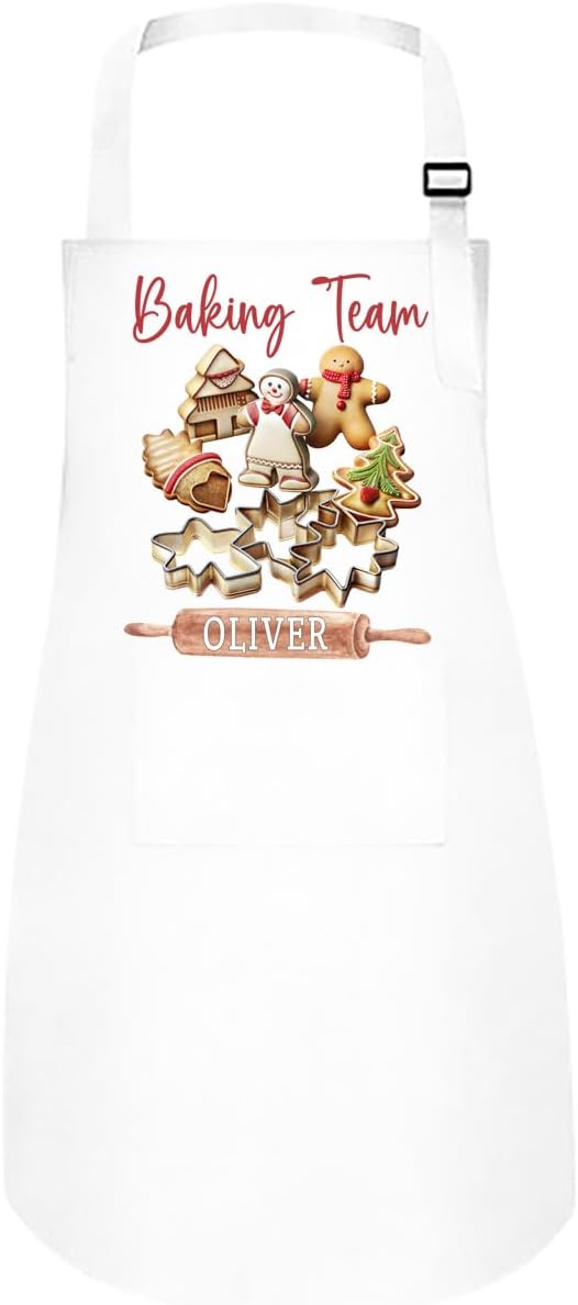 Personalized Holiday Cookie Cutout Baking Apron, Christmas Crew matching set, kitchen, bakery, adjustable 2 pockets