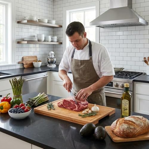 Tabla de Cortar de Bambú para Cocina, 40,6 x 27,9 cm, 2,54 cm de Grosor, Tabla de Madera con Ranura Profunda para Jugos para Carnes, Frutas y Verduras, Amigable con Cuchillos y Fácil de Limpiar, Natural miniatura 6