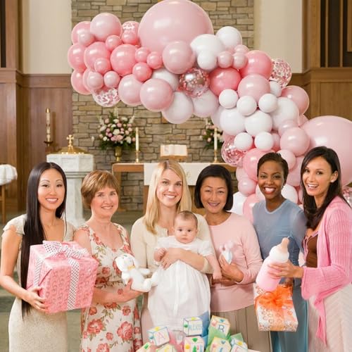 Image of Pink and White Balloons Arch Kit,130pcs Light Pink Balloons Different Sizes White Latex Balloons for Wedding,Baby Shower,Gender Reveal,Birthday,Valentine's Day Decorations