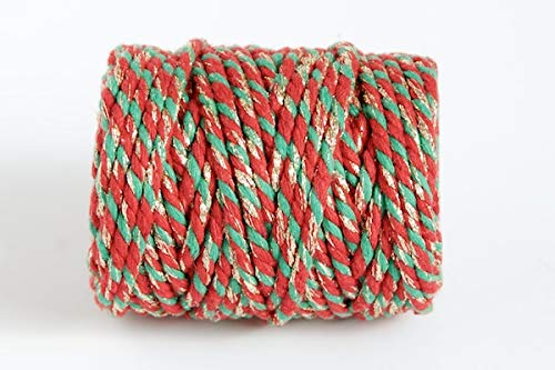 Everlasto Red/Green/Gold Sparkle 20M - Chunky Sparkle Beautiful Baker's Cotton Craft Twine (4Mm Approx) ()