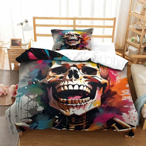 Funda nórdica de calavera doodle 135x200cm con 2 piezas de microfibra para cama juvenil 3