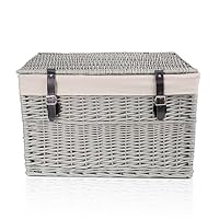 Wickerfield Large Home Storage Basket Trunk Chest Hamper with Lid and Cotton Liner, Grey