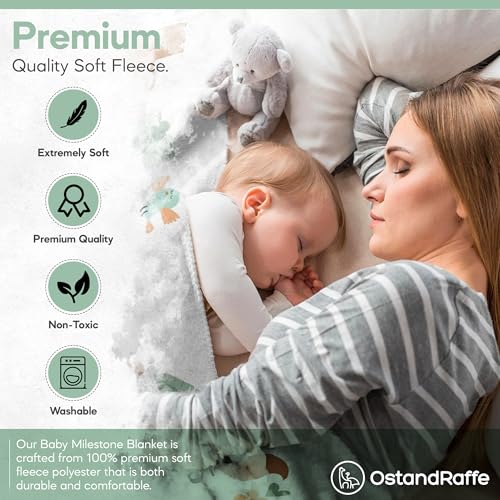 Image of Baby Boy Monthly Milestone Blanket with 16 Milestone Stickers - 60 inch x 40 inch - Wrinkle Free Baby Age Month Blanket - Washable & Fade Resistant - Ultra Soft Fleece for Mom & Baby Shower