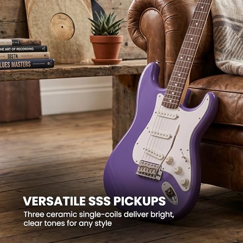 Image of Fender Squier Sonic Stratocaster - Ultraviolet Bundle with Mustang Micro Headphone Amplifier, Instrument Cable, Tuner, Strap, Picks, and Austin Bazaar Instructional DVD