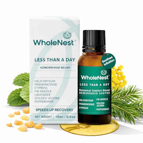 WholeNest Hemorrhoid Treatment Oil | Botanical Blend with Cypress & Frankincense Oils | Soothing Relief from Burning, Itching & Swelling | External Hemorrhoid & Postpartum Care | Pack of 1