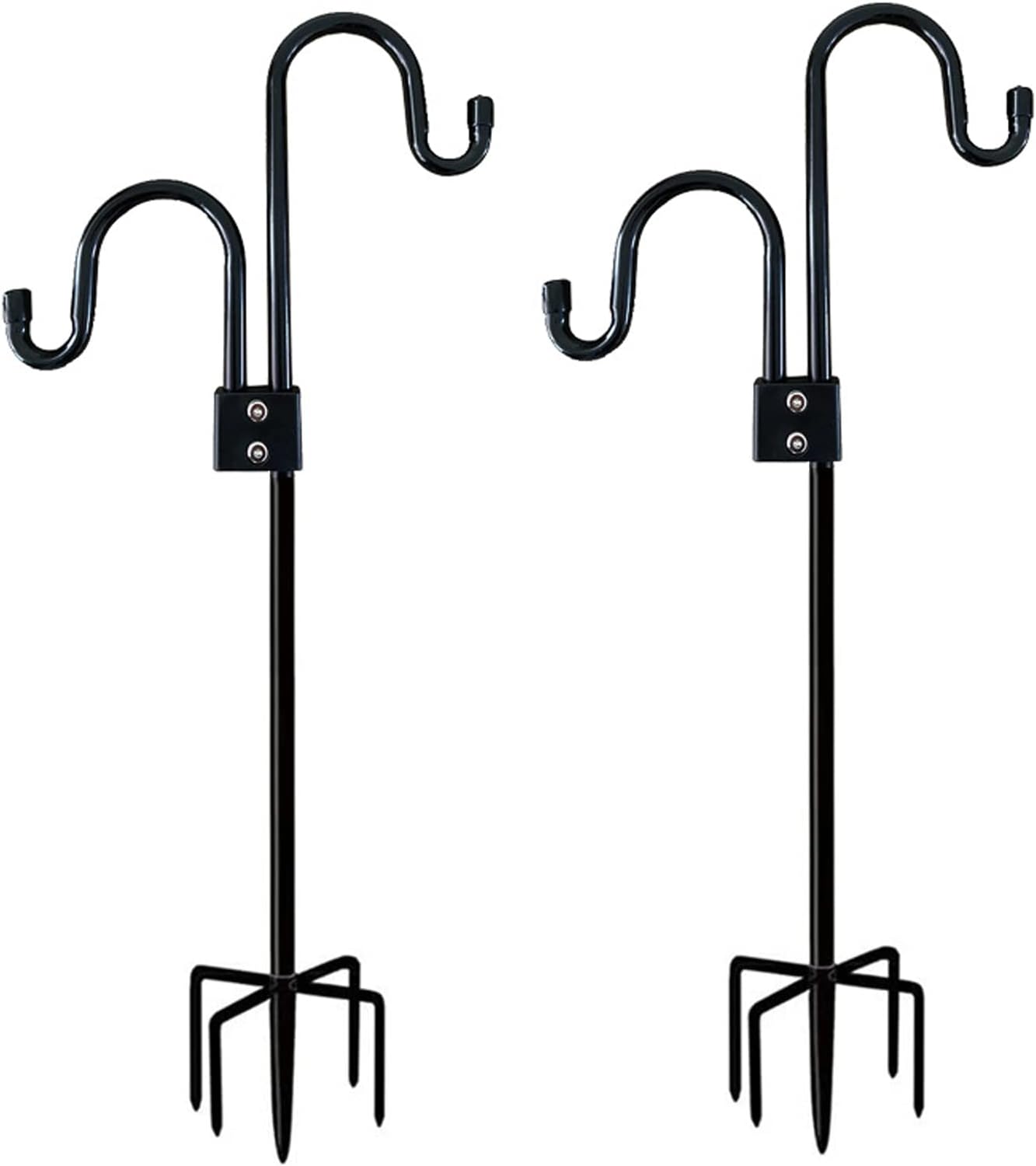 Eagles 76 Inch Double Shepherds Hook/Bird Feeder Pole, Heavy Duty Garden Hook for String Light,Height Adjustable with 5 Prong Base for Plant Hanger Wedding Decor Wind Chimes,Black(2 Pack)