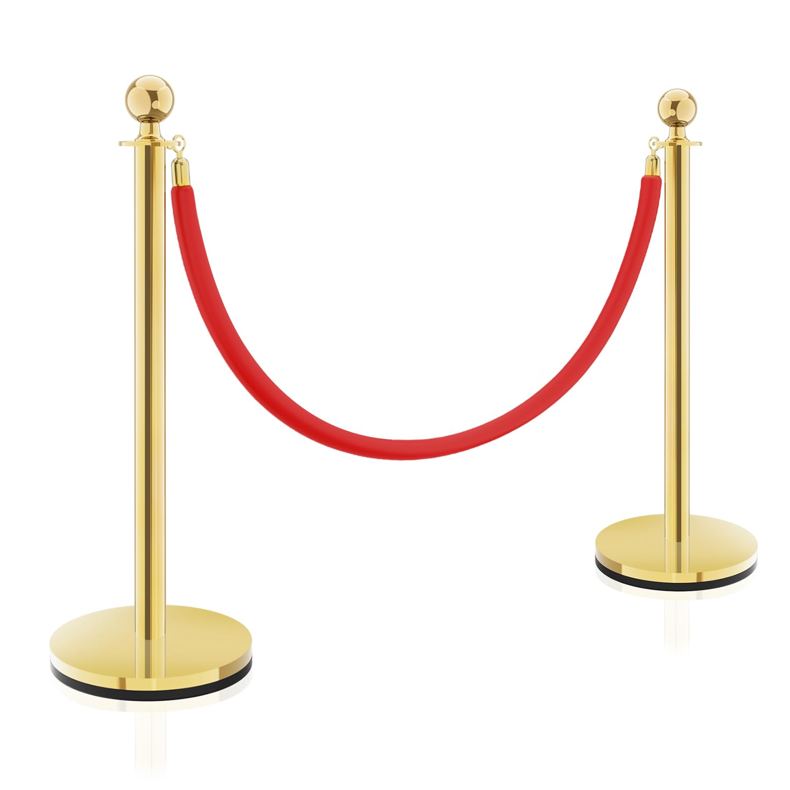 Nattork 2 Pcs Gold Stanchion Posts Queue - Crowd Control Barriers with 5 Feet Velvet Ropes and 38 Inch Posts, Red Carpet Safety Barrier, Line Dividers for Party Theater Hotel, Weddings, Museums