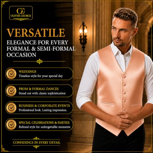 Image of Oliver George 4pc Men's Solid Formal Suit Waistcoat Tuxedo Dress Vest Necktie Bowtie Handkerchief Set for Suit or Tuxedo