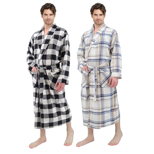 Image of Andrew Scott Mens 2 Pack Long Sleep -Sauna Robe / 100% Cotton Flannel Brush Warm Bathrobe