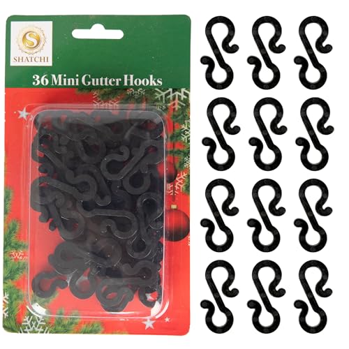 36Pcs Black Mini Gutter Hooks S Shape – Reusable Christmas Light Hangers, Plastic Gutter Hanging Clips for Outdoor Festival & Seasonal Fairy Lights
