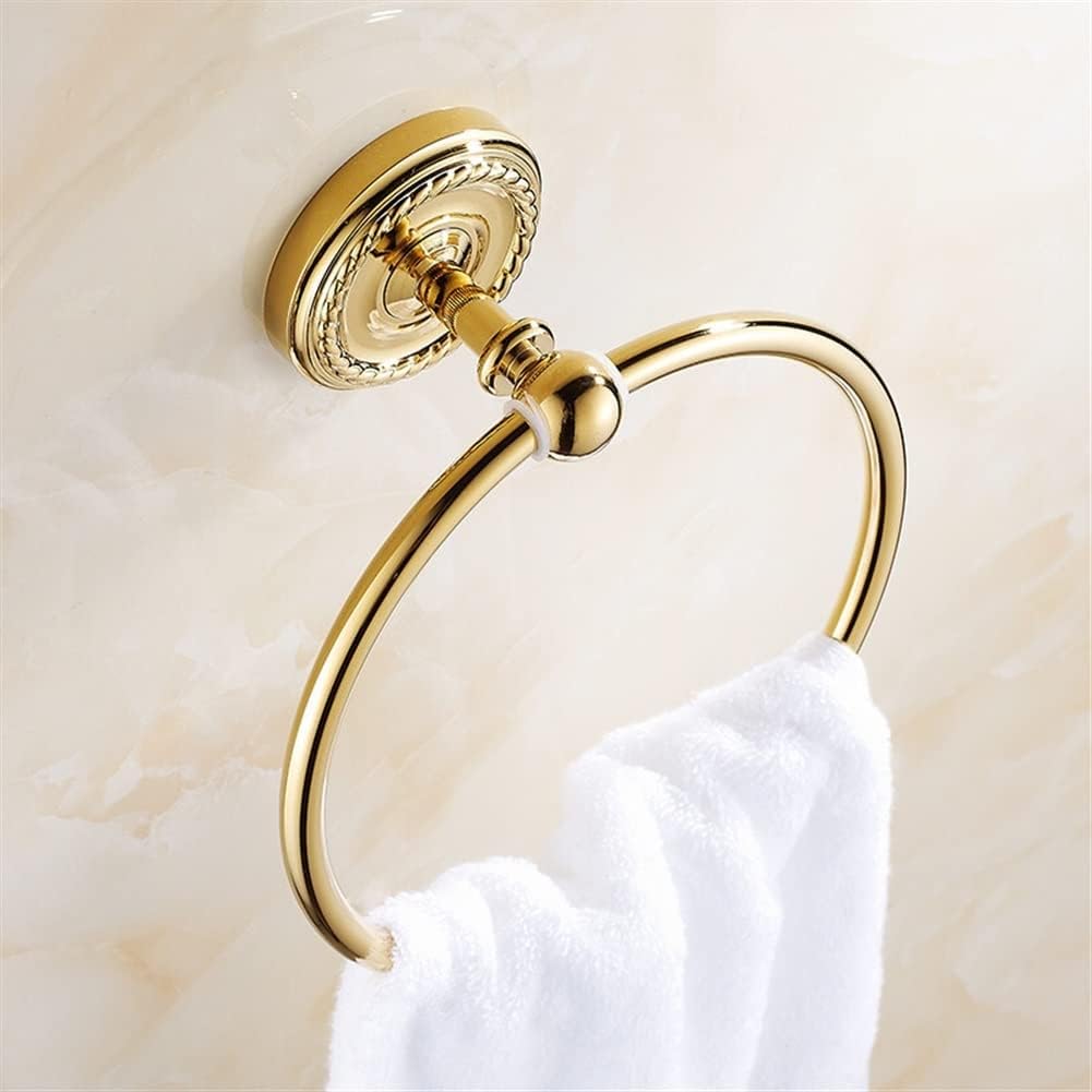 LSLYTQ Europe Antique Bathroom Towel Rings/Towel Rack, Thicken Brass Gold Wall Mounted Towel Holder, Bathroom Accessories