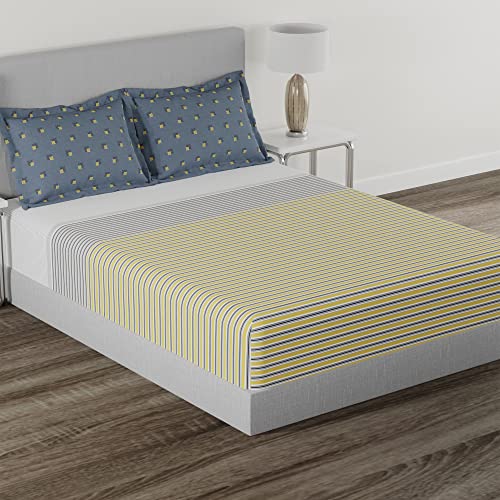 Image of myTrident Home Essential Stripe Collection 144 TC, 100% Cotton Bedsheet with 2 Pillow Cover, King Size - 274 x 274 cm, Oliver