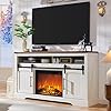 OKD Farmhouse Fireplace TV Stand for 70 Inch TV 33 Tall Highboy Entertainment Center wElectric Fireplace Rustic Media Console wSliding Arched Door for Living RoomAntique White