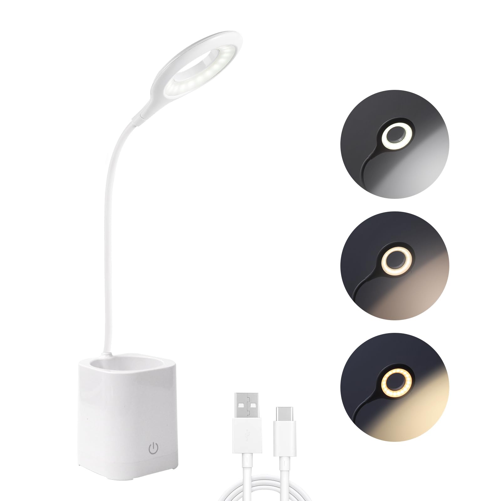 EXTRASTAR Lámparas de Escritorio, Led Escritorio, Lampara Lectura Con Cartucho de Colocación de Lápiz, 3 Colores de Iluminación, 3 Niveles de Brillo, Sin Batería Incorporada, Uso Electricidad, 1pc