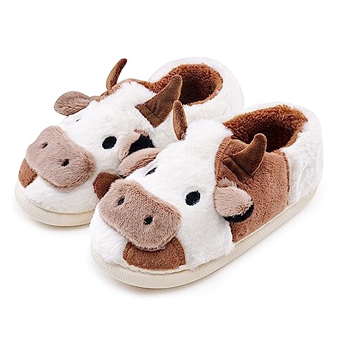 sharllen Zapatillas de vaca esponesponde, zapatillas de casa de Animal lindo de la novedad para las mujeres zapatos de algodón cálidos del invierno de felpa para los hombres Indoor&Outdoor