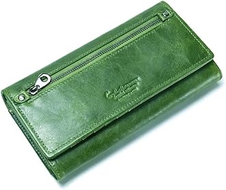Contacts Bifold Wallets for Women with RFID Protection | Genuine Leather Ladies Clutch/Wallet | Slim Zipper Purse/Card Holder Organizer for Women (W09-Seaweed Green)…