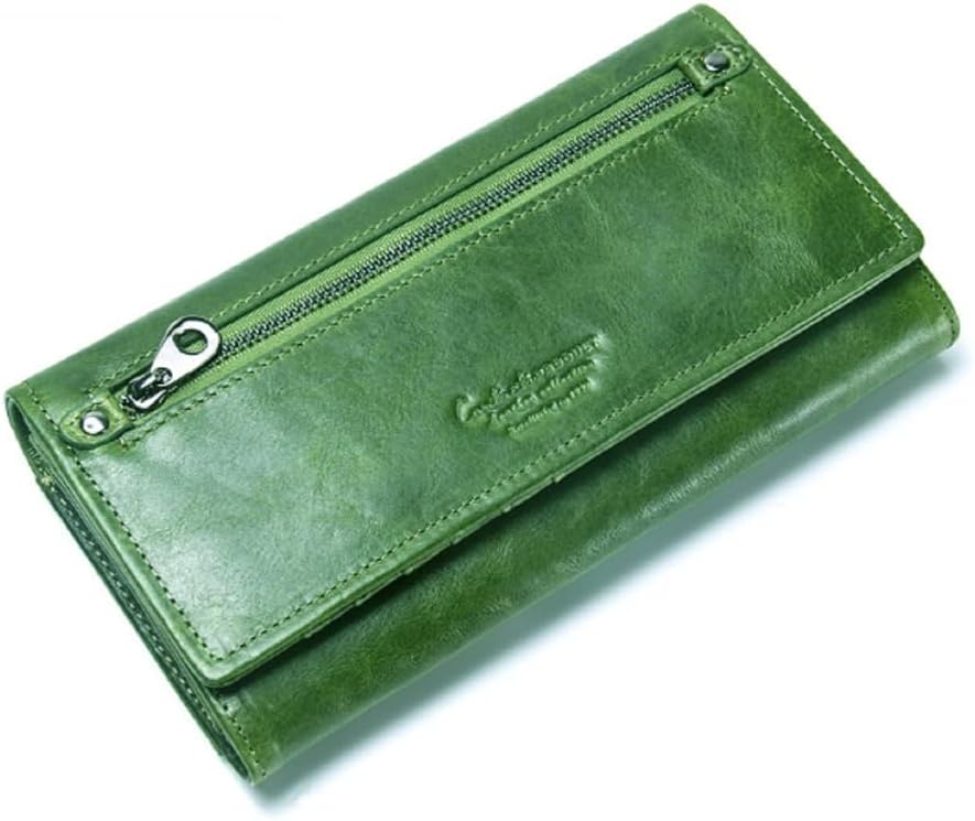 Contacts Bifold Wallets for Women with RFID Protection | Genuine Leather Ladies Clutch/Wallet | Slim Zipper Purse/Card Holder Organizer for Women (W09-Seaweed Green)…