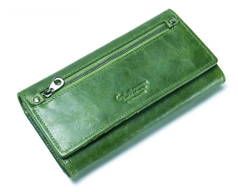 ContactsBifold Wallets for Women with RFID Protection | Genuine Leather Ladies Clutch/Wallet | Slim Zipper Purse/Card Holder Organizer for Women (W09-Seaweed Green)…
