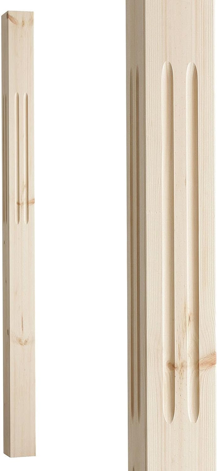 Blueprint Joinery 1500mm Square Fluted Pine Newel Post (1500m Full Post) - 90mm x 90mm Stair Newel Post. Pine Wooden Staircase Spindles for The Top, Middle, Bottom & Corners of Stairs.