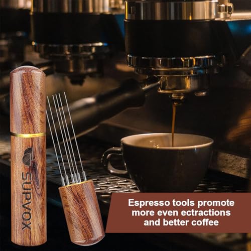 Image of Supvox Espresso Coffee Stirrer Pin Tamper 6 Needles Ground Coffee Stirrer 0.4mm Fine Pin Tamper for Espresso Coffee Making Natural Wooden Handle Pin Coffee Tamper