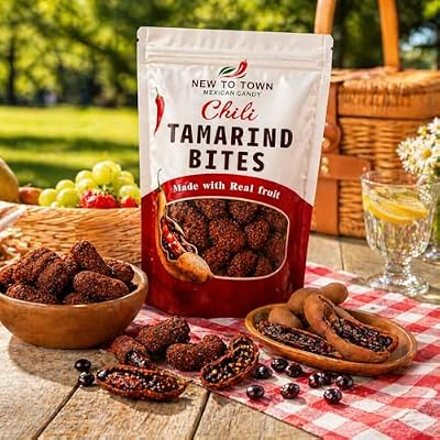 Tamarind Candy 16 oz Tamarindo De Frutas Con Chile, Sweet, Tangy & Spicy Tamarind Mexican Candy with Chili Authentic Tamarindo Candy Bites, Chewy Fruit Snack, Contains Seed