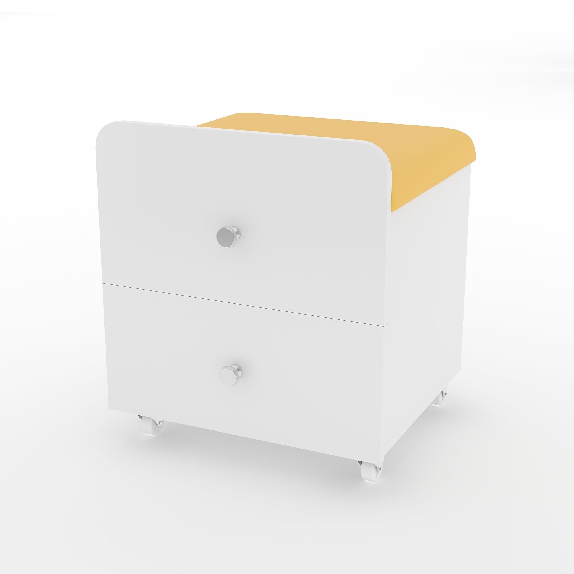 Zstar Moderner Schminktisch-Hocker mit Stauraum – Gepolsterter PU-Stuhl mit Schublade & Rollen, multifunktional als Sitzbank oder Fußhocker, platzsparend & elegant – Farbe: Gelb+Weiß