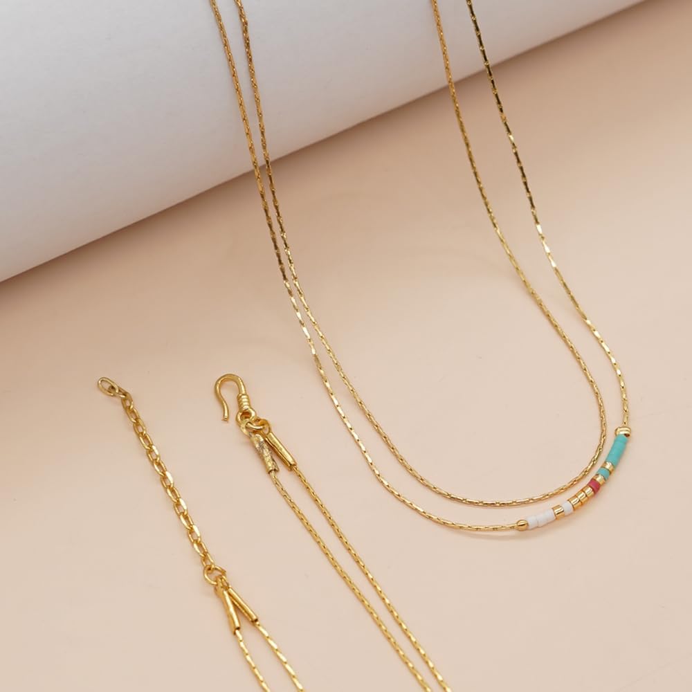 Sonateomber Gold Dainty Beaded Choker Necklaces for Women, Simple Handmade Colorful Layered Seed Beads Chain Necklace Summer Beach Bohemian Jewelry Gift - Image 8