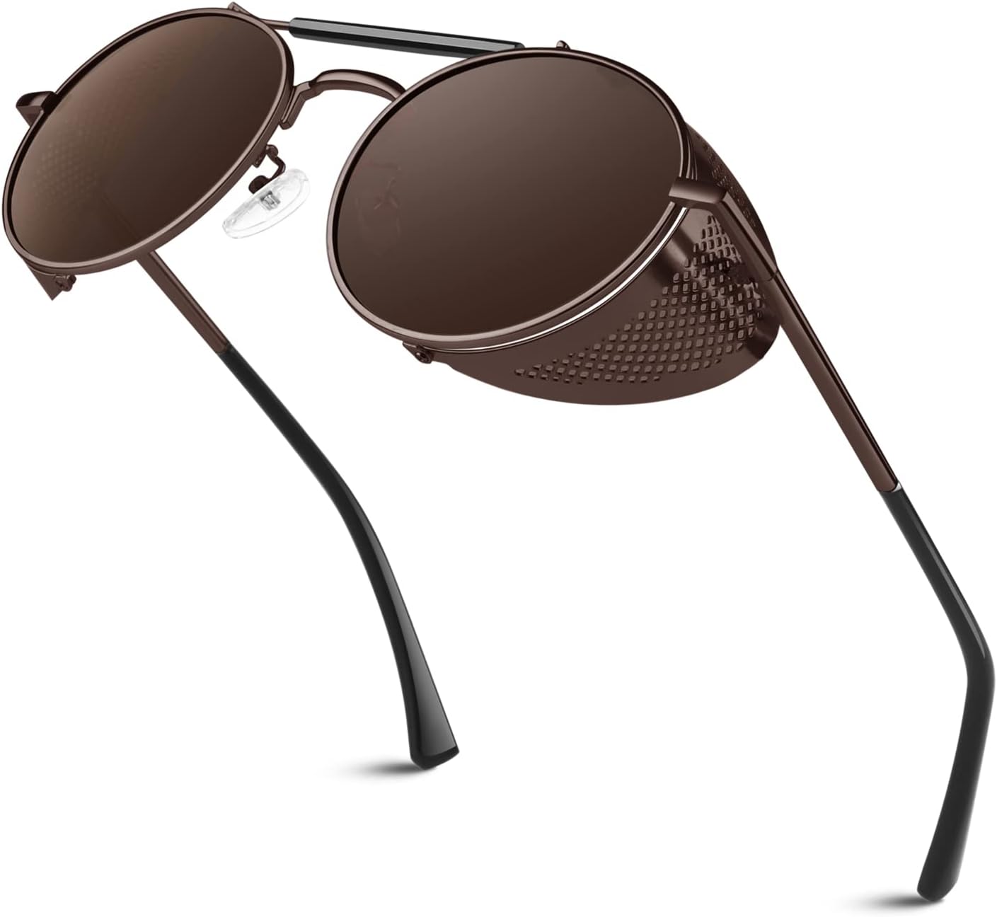 Retro Round Polarized Steampunk Sunglasses Men Women Side Shield Goggles Gothic S92-ADVANCED POLARIZED