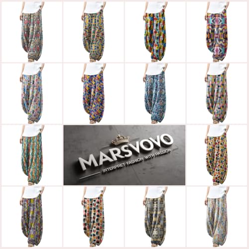 MARSVOVO Palazzo Pants for Women Dressy Print High Waist Wide Leg Pants Loose Flowy Relaxed Elastic Long Plus Size Pants2