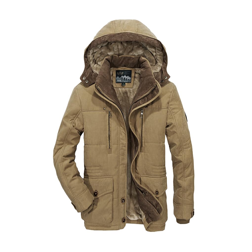 Veste coupe-vent à capuche pour hommes, grande taille 5XL 6XL, vêtements d'extérieur, grande taille, coton épais, polaire, manteau chaud coupe-vent, kaki, XL