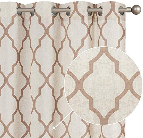 jinchan Linen Curtains Moroccan Tile Curtains for Bedroom Geometric Curtains for Living Room Drapes Light Filtering Lattice Curtains Grommet Curtains 84 Inch Length 2 Panels Set Taupe on Beige