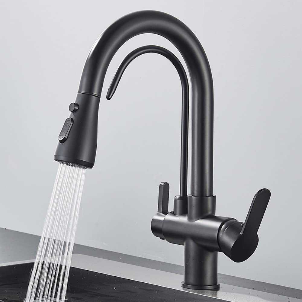 Noir Mat Filtré pour Cuisine Retirer 360 Rotation Filtre à Eau Robinet Trois Voies Évier Robinet de Cuisine, A, Gun Grey, 1