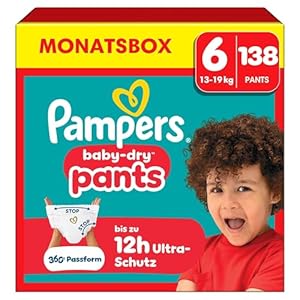 Pampers Baby-Dry Pants Größe 6, 138 Windeln, 13kg-19kg, 360° Passform hilft, Auslaufen zu verhindern