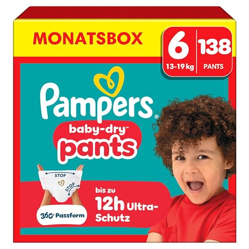 Pampers Baby-Dry Pants Größe 6, 138 Stück, 13kg-19kg, 360° auslaufsichere Passform für Tag und Nacht