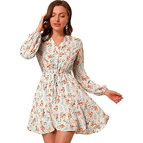 Allegra K Vestido Camisero Mujer con Estampado Floral Beige Cover