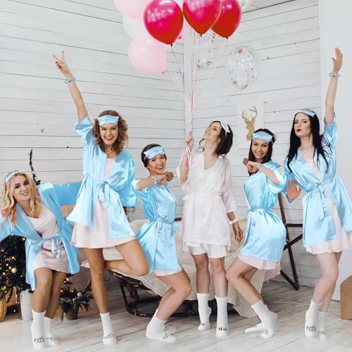 Image of Bonuci 24 Pcs Bride Bridesmaid Robes Set of 6 Bridal Silk Satin Robes for Wedding Bachelorette Party Bridal Shower Gifts