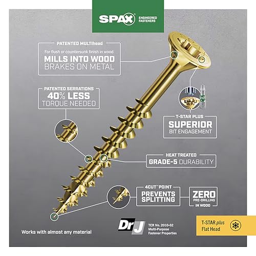 SPAX #8 x 1-1/4 pulgadas Tornillos para Madera con Cabeza Plana Interior, Sistema Torx T-Star Plus, Paquete de 2500 piezas miniatura 5