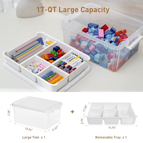Image of Citylife 17 QT Plastic Storage Box with Building Baseplate Lid and Removable Tray Craft Organizers and Storage Clear Storage Container for Organizing Bead, Tool, Sewing