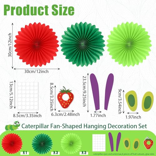 Image of NOVWANG Green Worm Paper Fans 12 Inches Bug Themed Back to School DIY Decor | Crawler Paper Lantern with Eyes Feelers Glue Points, Back to School Party Supplies, for Classroom Bedroom Birthday Decoration