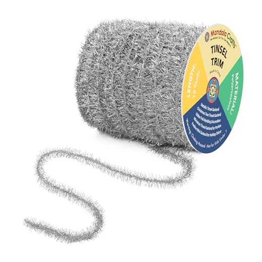 Mandala Crafts Silver Tinsel Garland - Thin Metallic Foil Glitter Mini Garland for Christmas Tree, Party, Wedding Decor, and Holiday Decorations