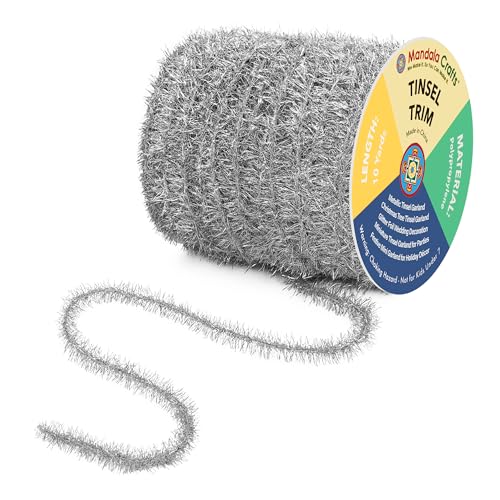 Catálogo para Comprar On-line Guirnaldas y oropeles Top 5. 46 Mandala Crafts - Guirnalda de oropel plateada - Mini guirnalda de 30 pies con purpurina metálica fina para árbol de Navidad, fiesta, decoración de boda y decoraciones navideñas