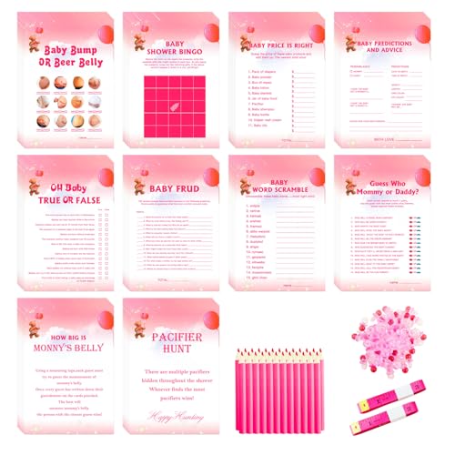 Baby Shower Games for Girl or Boy 10 Games Who Mommy or Daddy Word Scramble Prediction and Advice How Big is Mommys Belly Etc Pink