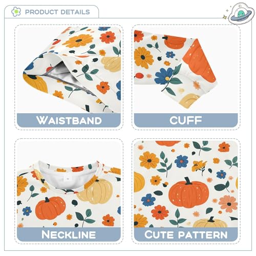 JUNZAN Autumn Pumpkins Flowers Retro Big Boys Pullover Hoodie Long Sleeve Kids Pullover Hoodie Camping 4T3