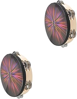 FAVOMOTO 2 Pçs 8 Crianças Musical Pandeiro Instrumento Musical Crianças Pandeiro Madeira Aldult Desenvolvimento Musical Handbell Tambor Jingles Pandeiro Percussão Criança Linha Dupla