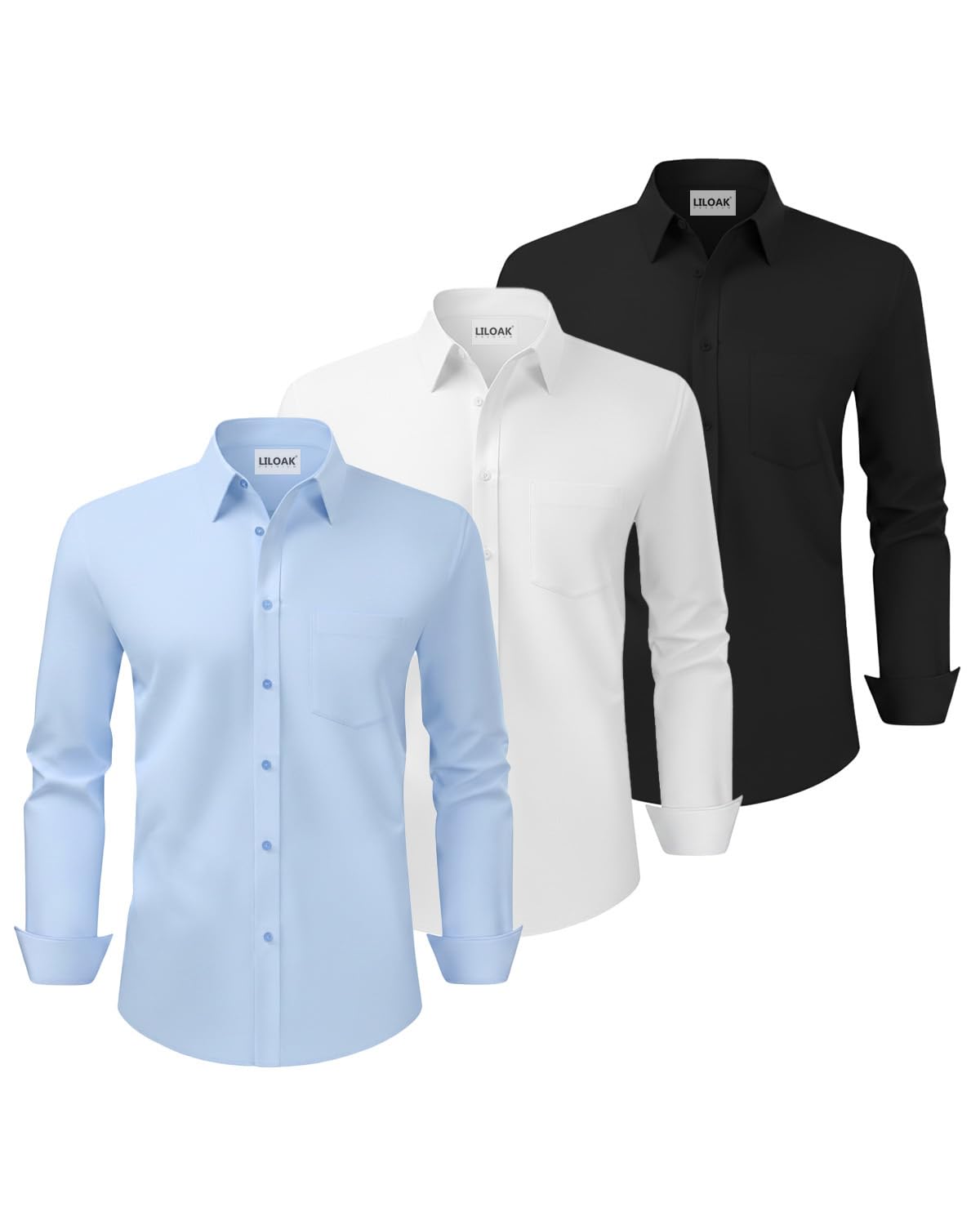 Liloak 3 Pack Men’s Dress Shirts Regular Fit Button Down Long Sleeve Multi-Colour Office Business Formal Shirts