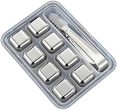 8Pcs Stainless Steel Whiskey Stones Ice Cubes with Tongs & Container - Food Grade Quick-Frozen Ice for Wine - Metal Ice Cubes for Chilling Red Wine