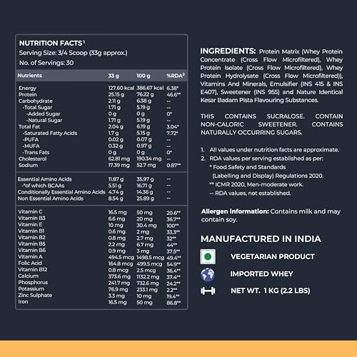 Image of Nutrabay Gold Tri Blend Whey Protein Powder - 1kg, Kesar Badam Pista | 25g Protein, 5.5g BCAA | Concentrate, Isolate, Hydrolyzed Protein | Muscle Growth & Recovery | Gym Supplement for Men & Women