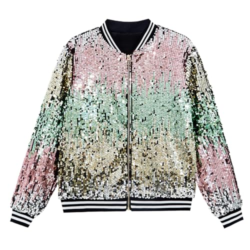 Image of YIYI Mens Sequin Jacket Bomber Sparkly Striped Varsity Glitter Jacket Male Party Outwear Coat Birthday Holiday Clothes